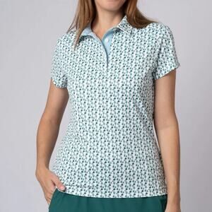 Swannies Tori Green Floral Golf Polo Shirt 2X Repreve Fabric Tennis Prep